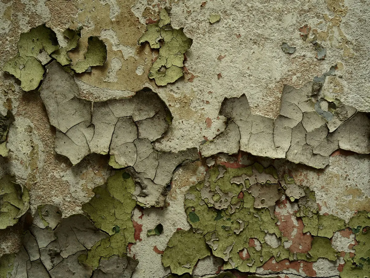 Close-up of a weathered wall showcasing texture with peeling paint and grunge aesthetic.