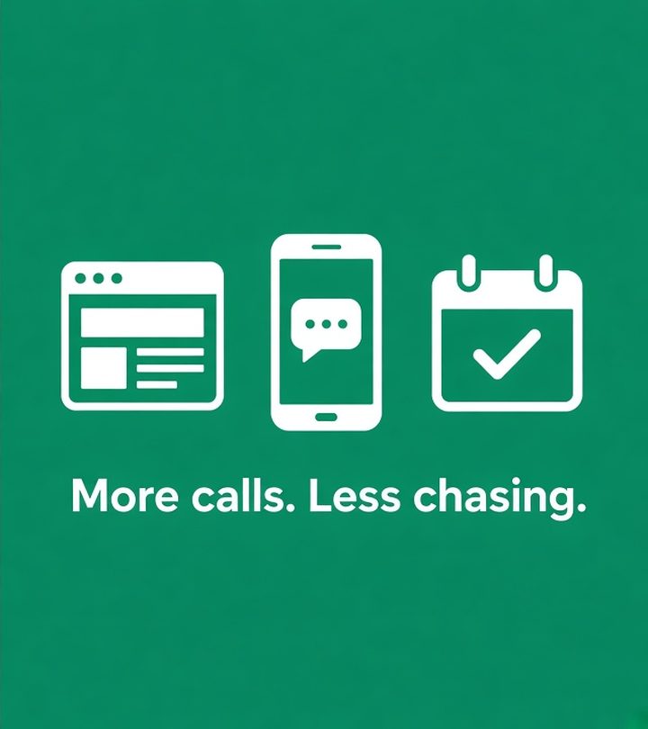 Website, text and calendar icons: More calls. Less chasing.
